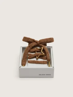 „Skins“ – braune Wollschnürsenkel mit goldenem, sternförmigem Karabinerhaken
