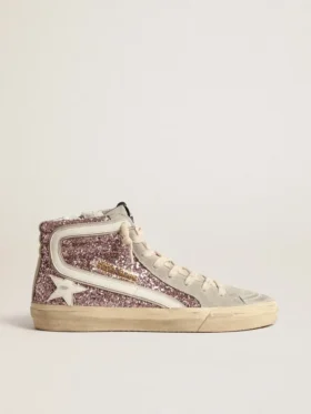 Slide in lila Glitzer mit weißem Lederstern und Glitzerakzenten