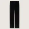Slim-Fit-Hose mit ausgestelltem Bein aus schwarzem Baumwollsamt für Damen