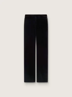 Slim-Fit-Hose mit ausgestelltem Bein aus schwarzem Baumwollsamt für Damen