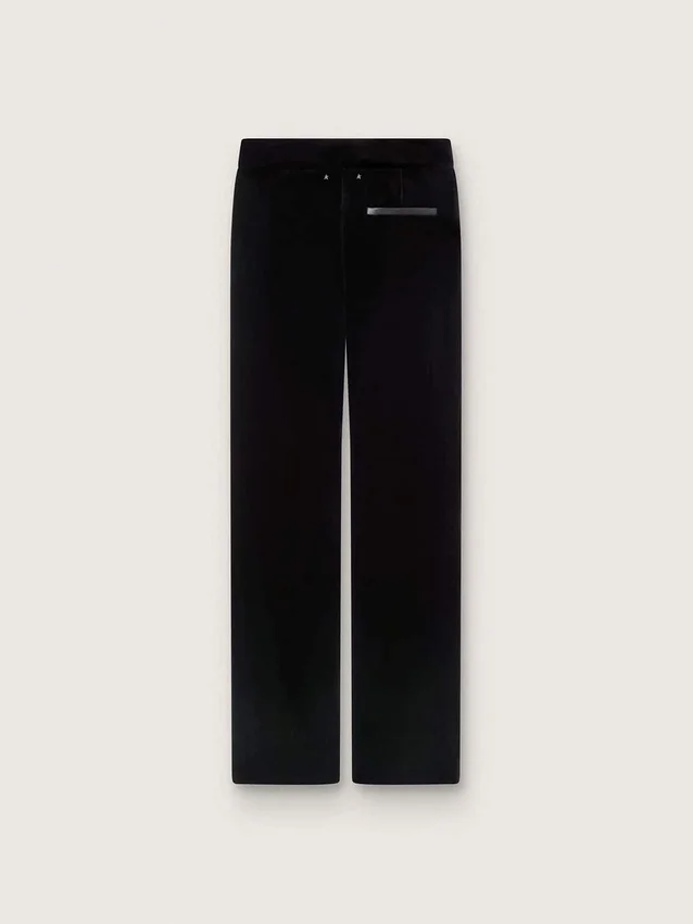 Slim-Fit-Hose mit ausgestelltem Bein aus schwarzem Baumwollsamt für Damen