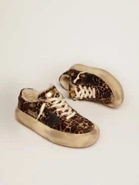 Space-Star-Schuhe für Frauen aus Ponyleder mit Animal-Print und Lammfellfutter