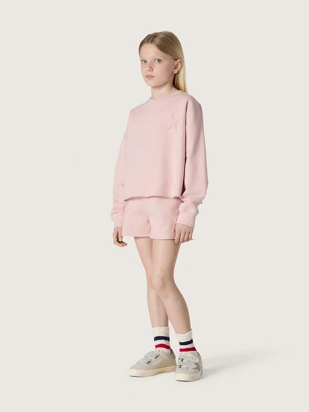 Star-Cropped-Sweatshirt für Mädchen aus rosa Baumwolle mit Aufnäher und Logo