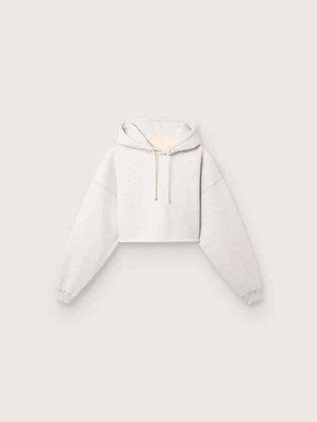 Star Damen-Cropped-Kapuzen-Sweatshirt aus grau melierter Baumwolle