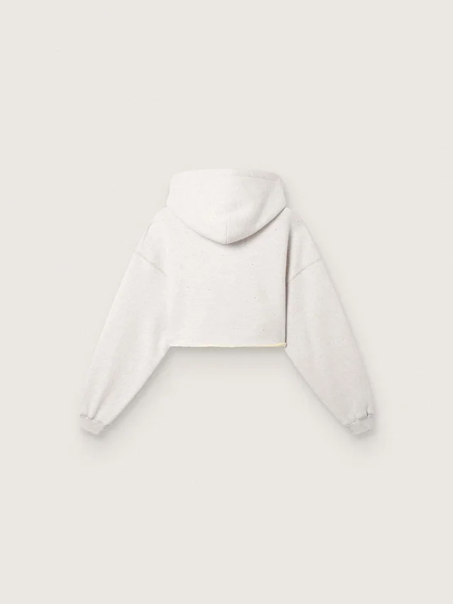 Star Damen-Cropped-Kapuzen-Sweatshirt aus grau melierter Baumwolle