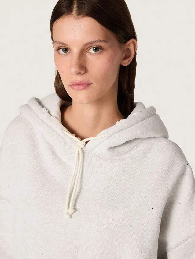 Star Damen-Cropped-Kapuzen-Sweatshirt aus grau melierter Baumwolle