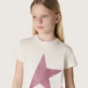 „Star“-Mädchen-Hemd aus weißem Baumwolljersey mit rosa Glitzerstern