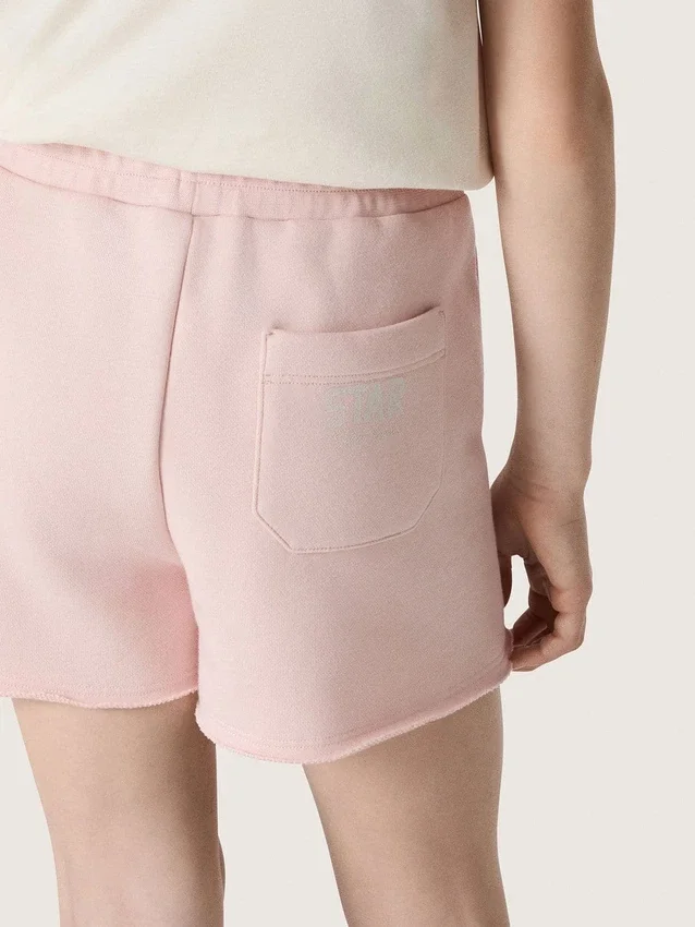 „Star“-Mädchenshorts aus rosa Baumwolle mit Aufnäher und Logo