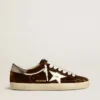Super-Star für Damen aus cognacfarbenem Samt mit Stern und Fersenlasche aus Metallic-Leder