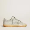 Super-Star für Damen aus gealtertem weißem Nubukleder mit Swarovski-Kristallen
