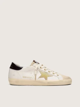 Super-Star für Damen aus weißem Leder mit goldenem Swarovski-Stern