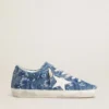 Super-Star LTD für Damen in hellblauem Denim mit weißem Lederstern und gestickten Blumen