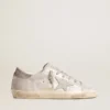 Super-Star-Sneaker aus grau-weißem Leder mit Glitzereffekt und Lederstern