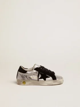 „Super-Star“-Sneaker aus silbernem Leder mit Wildledereinsätzen