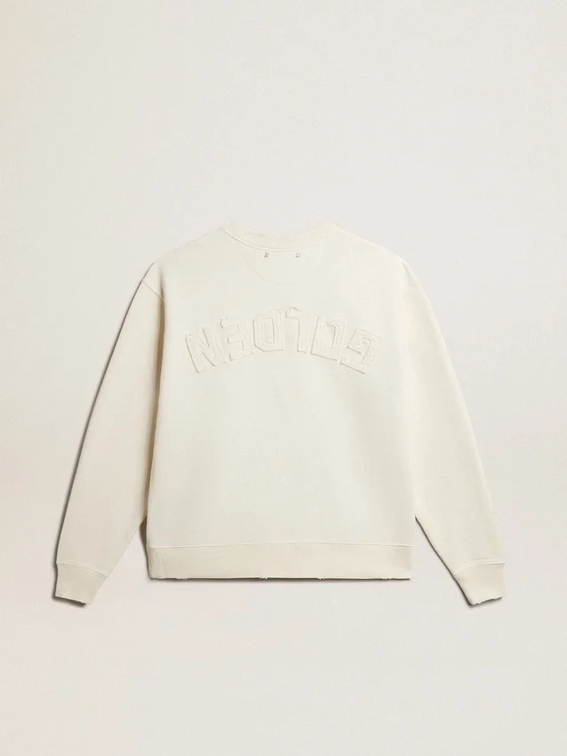 Sweatshirt in gealtertem Weiß mit umgekehrtem Logo auf der Rückseite – Jersey Capsule