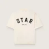Unisex-Baumwoll-Hemd „Star“ in Vintage-Weiß mit schwarzem Aufdruck auf der Rückseite