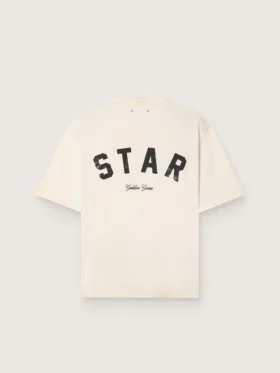 Unisex-Baumwoll-Hemd „Star“ in Vintage-Weiß mit schwarzem Aufdruck auf der Rückseite
