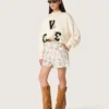 Damen-Shorts aus schwarz-weißem Baumwollpopeline mit Blumenprint