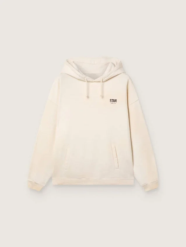 Unisex-Kapuzen-Sweatshirt „Star“ aus weißer Baumwolle mit Logo-Print
