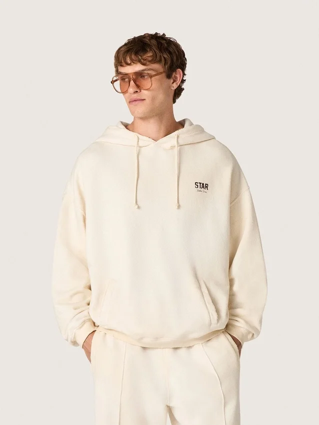 Unisex-Kapuzen-Sweatshirt „Star“ aus weißer Baumwolle mit Logo-Print