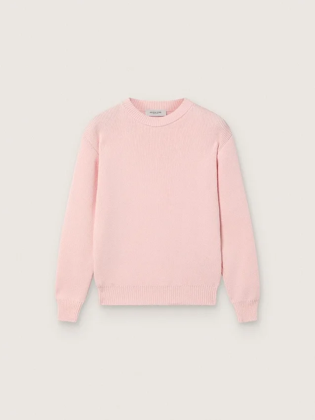 Unisex-Pullover für Kinder in Rosa mit Rippmuster und Golden-Logo auf der Rückseite