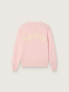 Unisex-Pullover für Kinder in Rosa mit Rippmuster und Golden-Logo auf der Rückseite