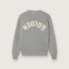 Unisex-Pullover „Golden“ für Kinder aus grau meliertem Rippstrick mit Logo auf der Rückseite