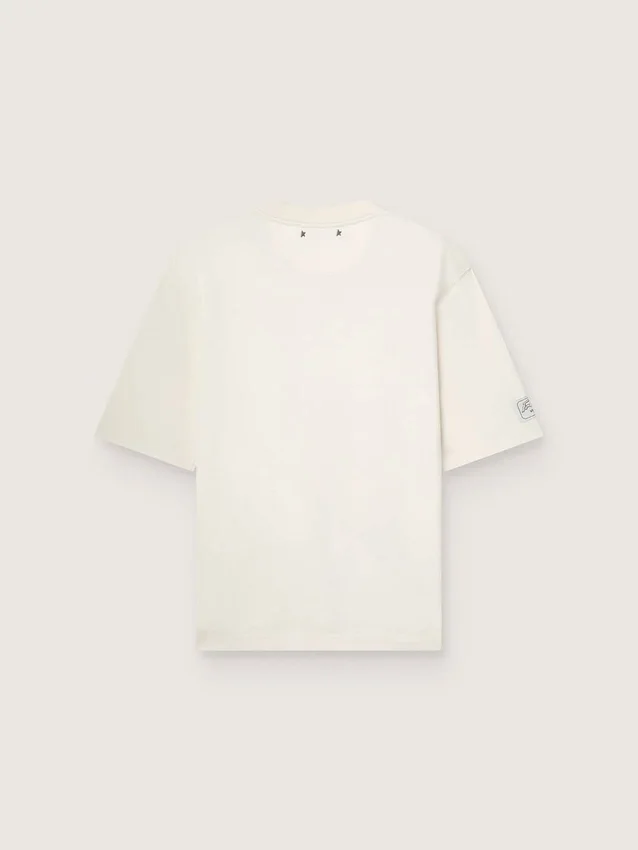 Unisex-Resort-Hemd aus weißer Baumwolle mit Aufdruck und Logo