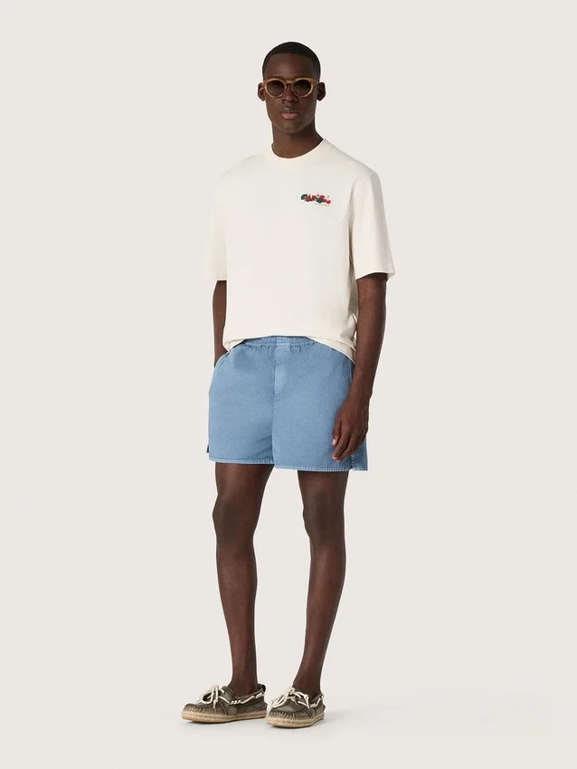 Unisex-Resort-Hemd aus weißer Baumwolle mit Aufdruck und Logo
