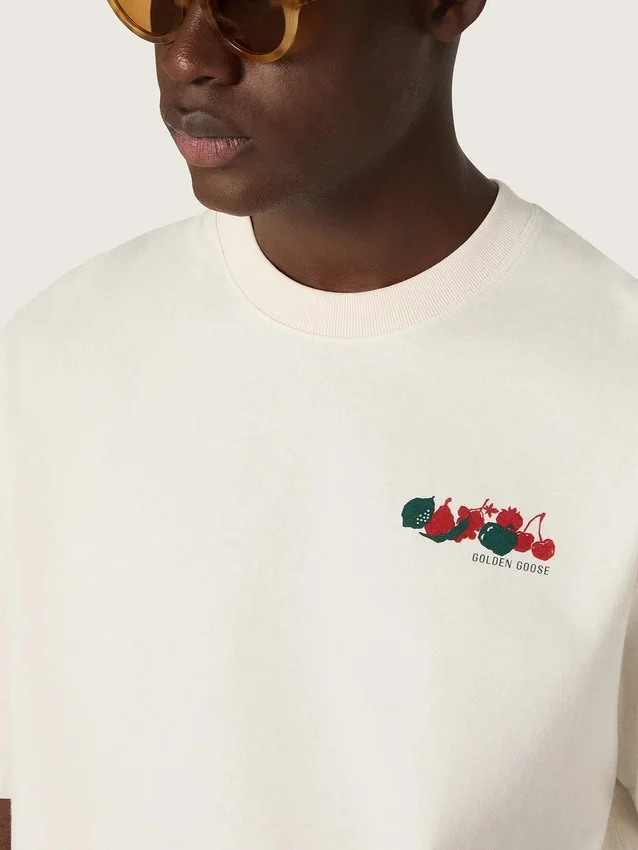 Unisex-Resort-Hemd aus weißer Baumwolle mit Aufdruck und Logo