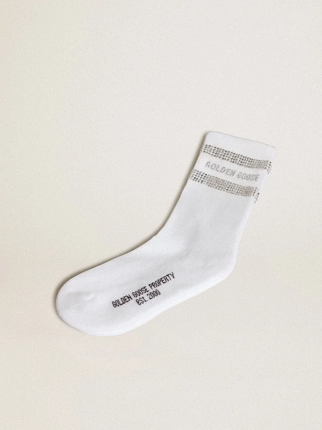 Unisex-Socken aus weißer Baumwolle mit dekorativen Kristallen