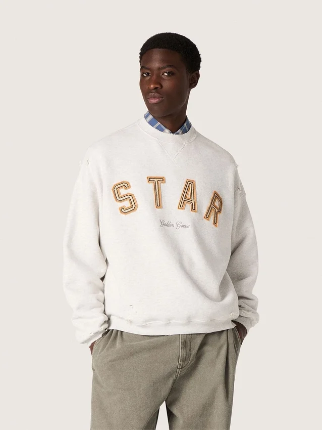 Unisex-Sweatshirt „Star“ aus grau melierter Baumwolle mit „Star“-Stickerei