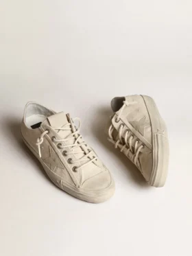 V-Star aus hellcremefarbenem Canvas mit milchweißem Lederstern