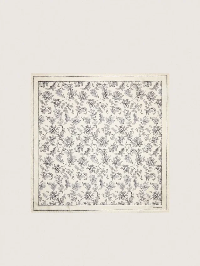 Vintage-Seidenschal in Weiß mit schwarzem Blumenmuster