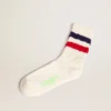 Vintage-weiße Socken mit Used-Look-Details und zweifarbigen Streifen