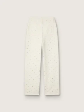 Weiße Damenjeans mit Perlen und Kristallen
