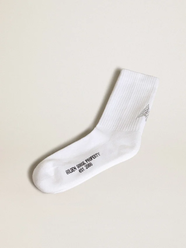 Weiße Socken mit Kristallstern auf der Rückseite