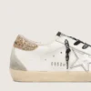 Weiße Super-Star-Damenschuhe aus Leder mit glitzernder Fersenlasche