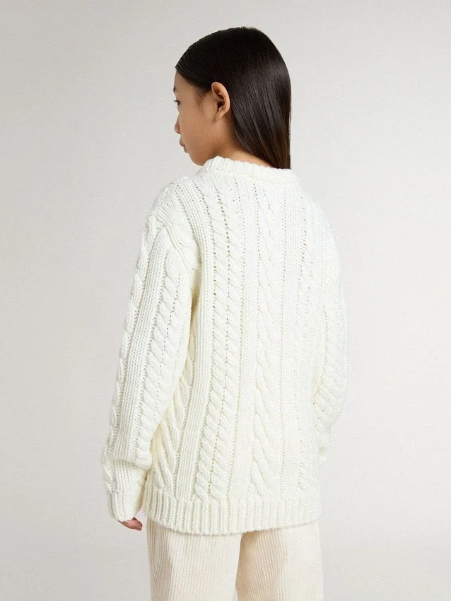 Weißer Wollpullover für Mädchen mit Perlen