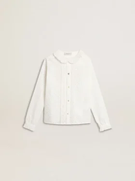 Weißes Baumwollhemd für Mädchen mit Broderie Anglaise