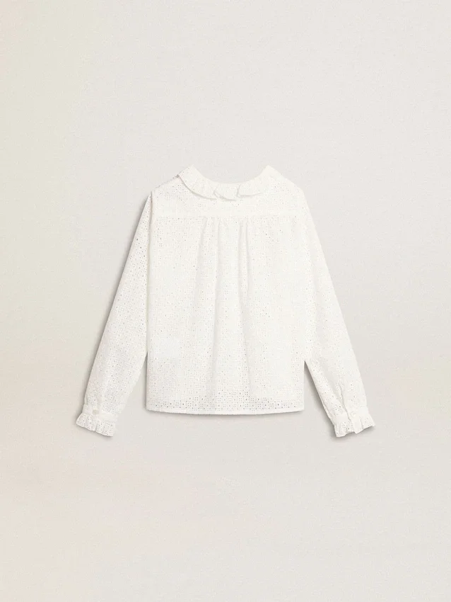 Weißes Baumwollhemd für Mädchen mit Broderie Anglaise