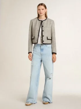 Weißes Damen-Hemd aus Baumwolle im Used-Look mit schwarzer Aufschrift