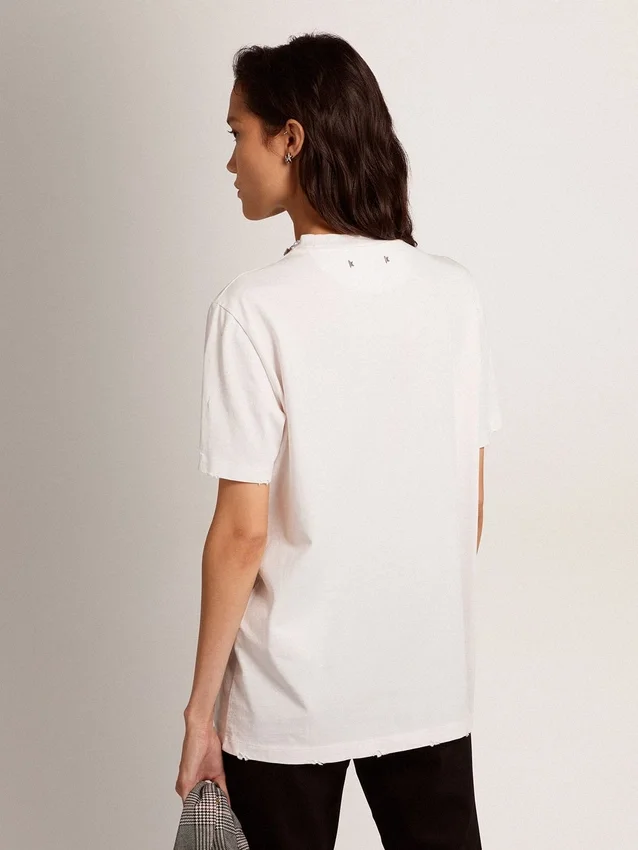 Weißes Damen-Hemd mit Cabochon-Kristallen