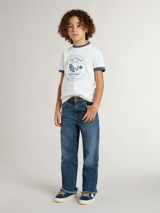 Weißes Hemd für Jungen mit blauem Aufdruck