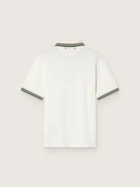 Weißes Herren-Polohemd aus Baumwolle mit durchbrochenem Jacquard-Muster