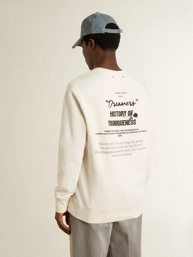 Weißes Herren-Sweatshirt aus Baumwolle mit Aufdruck auf der Rückseite