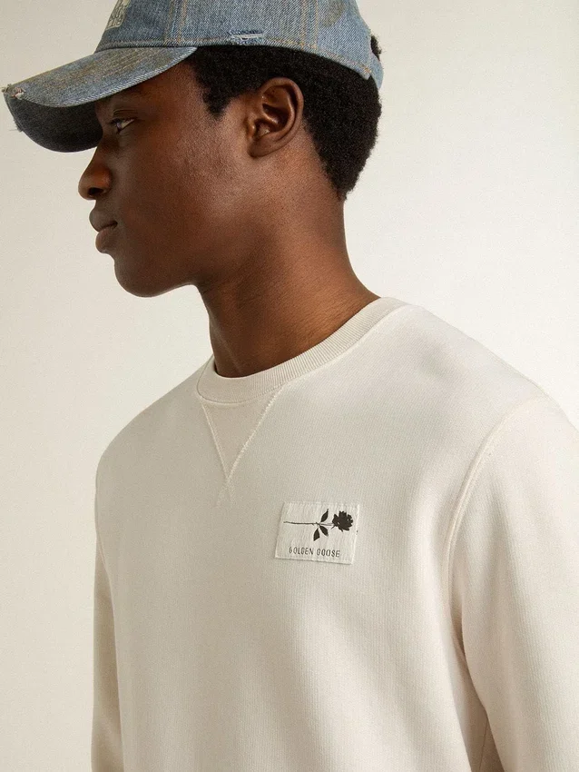 Weißes Herren-Sweatshirt aus Baumwolle mit Aufdruck auf der Rückseite