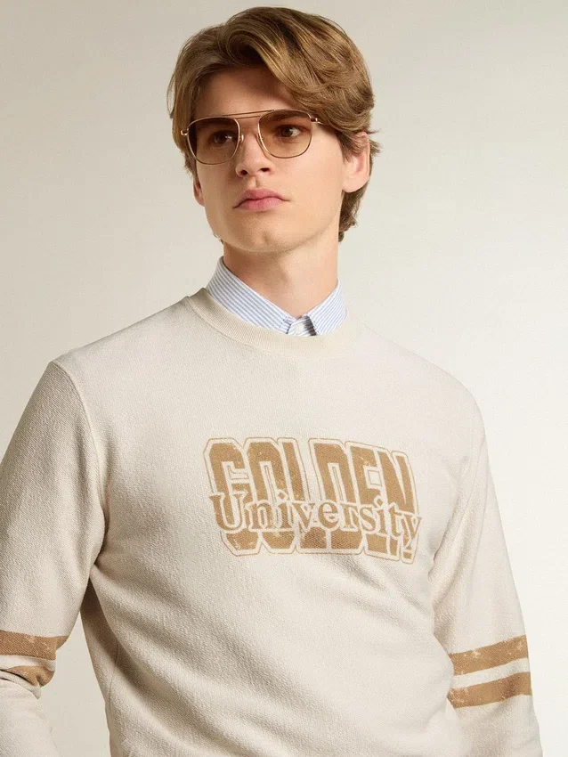 Weißes Herren-Sweatshirt aus Baumwolle mit Aufdruck auf der Vorderseite