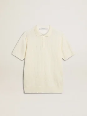 Weißes Jacquard-Strick-Hemd für Herren