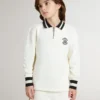 Weißes Polo-Sweatshirt für Kinder aus Baumwolle mit Stickerei auf der Brust und Aufdruck auf der Rückseite
